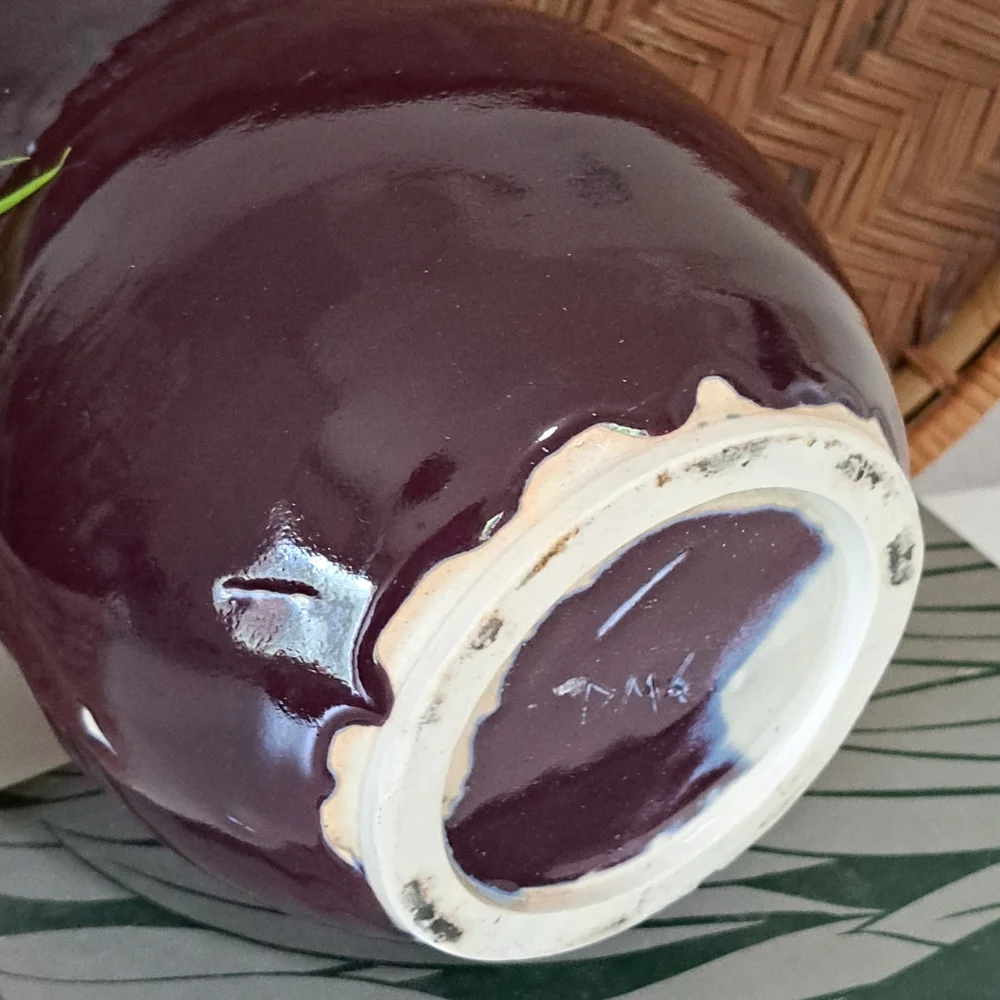 Student Studio Art Pottery Vase w/Face Signed by Artist DMG Purple Drip Glaze